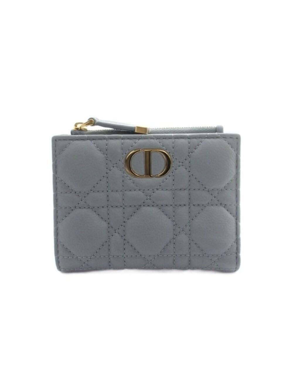 Dior Caro Dahlia Wallet Bifold Calfskin Cannage CD Logo Blue Gray